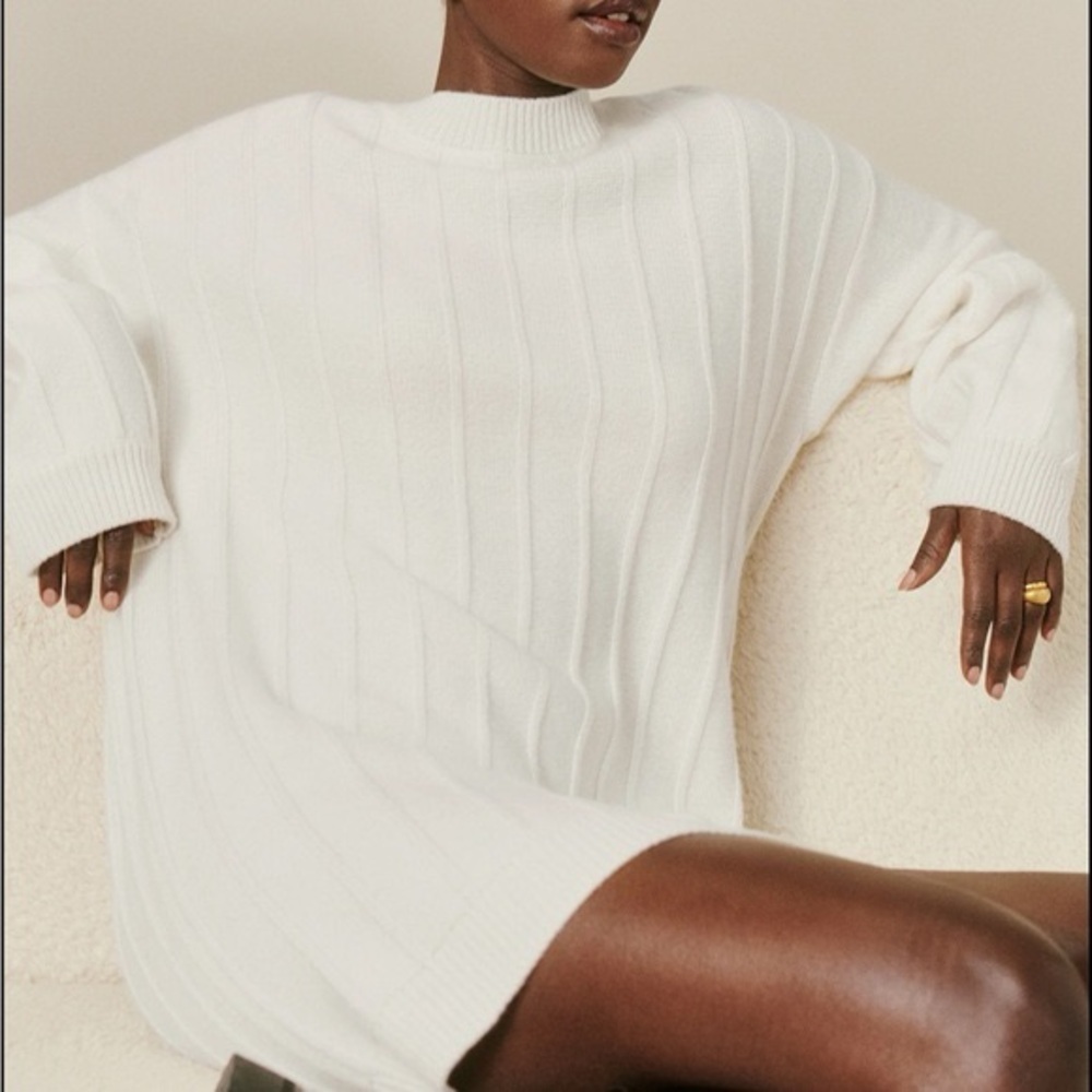 Reformation Harriet Wool Oversized Sweater Long Sleeve Mini Dress Artic White